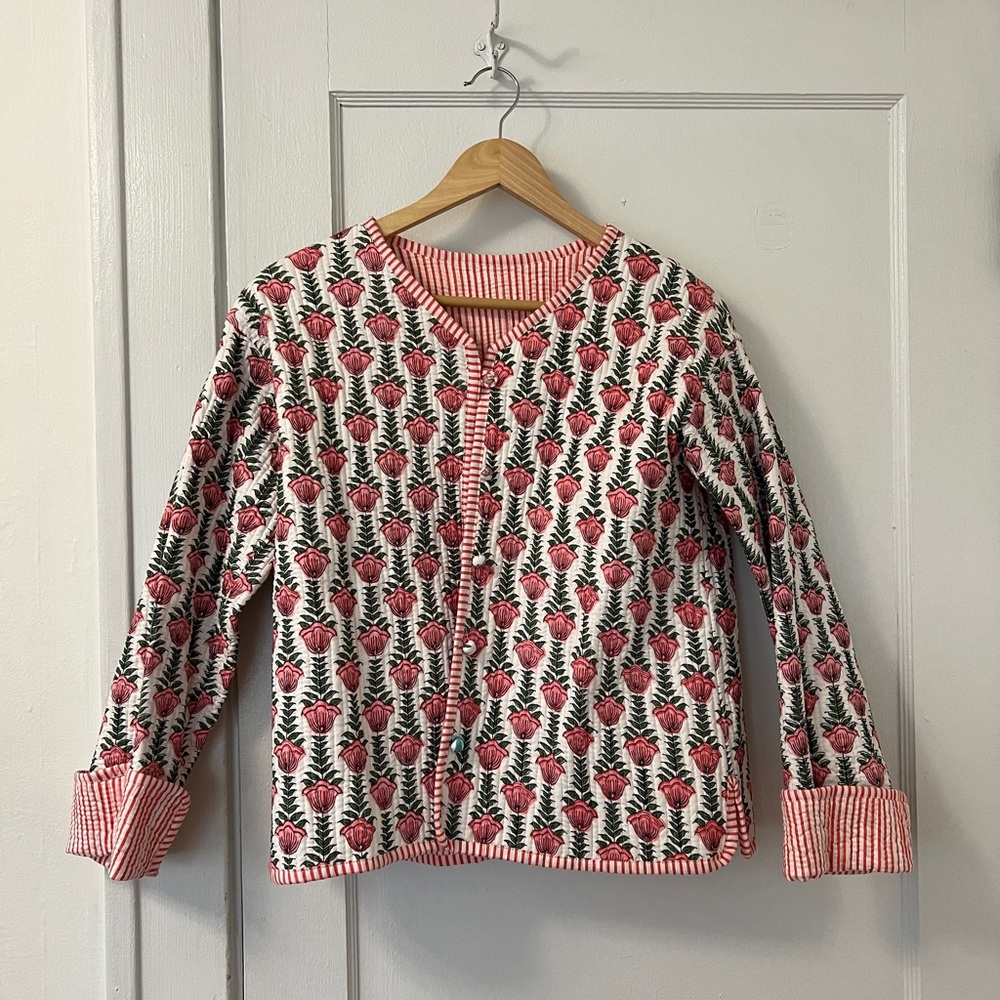 Handmade Reversible Lightweight Quilted Jacket - Paisley Floral & Stripes